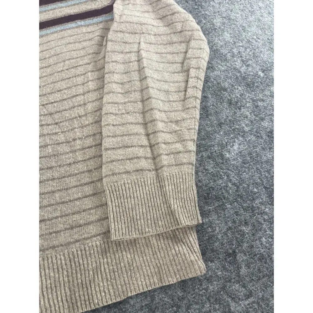 Banana Republic Sweater Mens 2XL Beige Striped 1/4 Zip 100% Wool Pullover N220